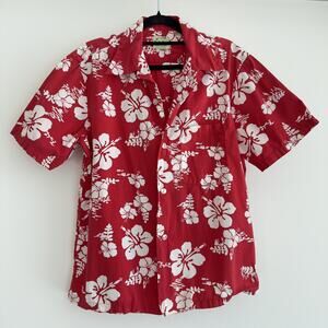Vintage Ui-Maikai Shirt Mens Medium Red Floral Hawaiian Aloha Button Up 70s 60s